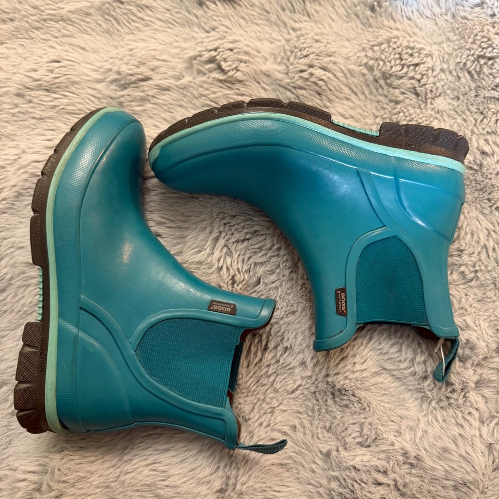 Bogs Amanda Slip On Waterproof Rain Boots Teal Blue Rubber Ankle 72053-312 6